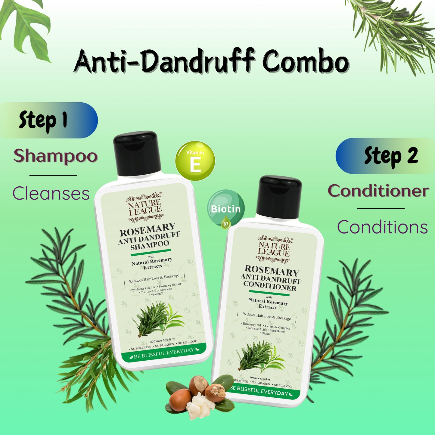 ROSEMARY Anti-Dandruff & Anti-Hair Fall Shampoo + Conditioner Combo Set (Pack of 2)