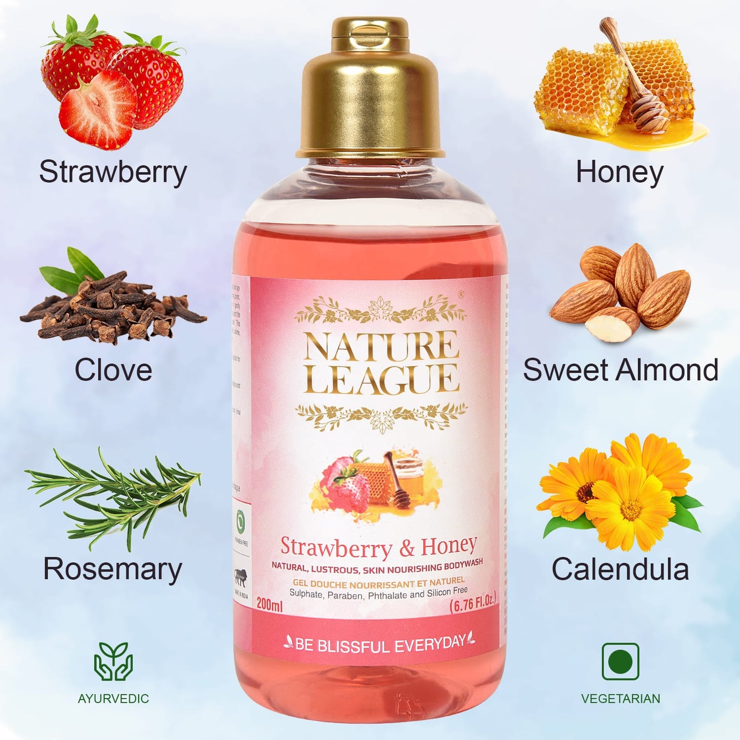 STRAWBERRY & HONEY, Silky & Skin Nourishing Natural Body Wash