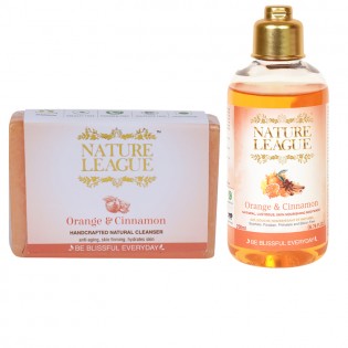 NATURE LEAGUE Combo of Orange & Cinnamon Natural Body Wash with Orange & Cinnamon Natural Handmade Soap